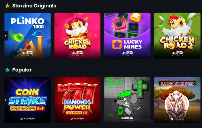 Starzino Casino games
